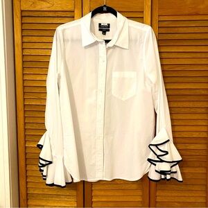 J. Crew White Ruffle Sleeve Shirt